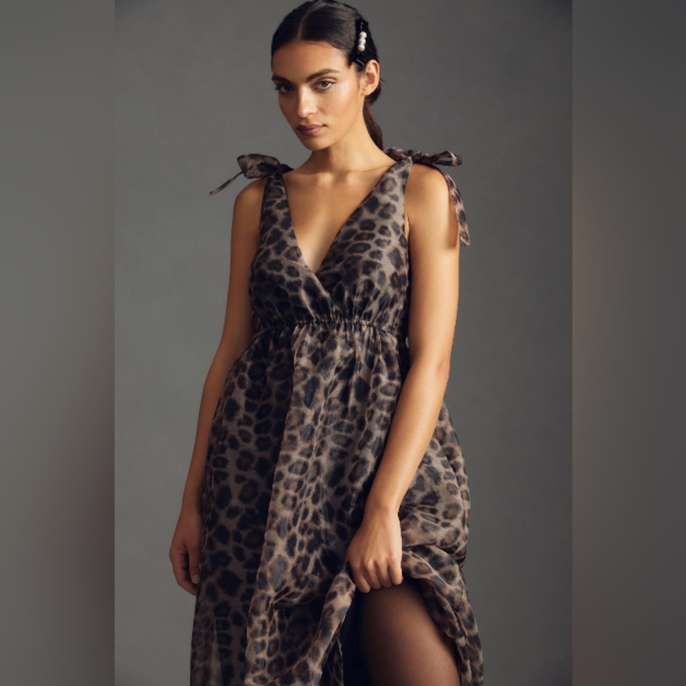 Antropologie Daniel Rainn Black Briwn Animal Print Sleeveless V-Neck Dress XS - Picture 2 of 12